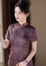 Royal Purple Green Traditional Floral Qipao