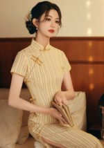 Striped Cheongsam Modern Traditional Qipao Dress