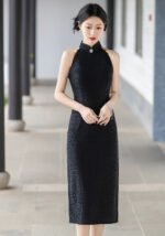 Timeless Black & White Lace Sleeveless Qipao