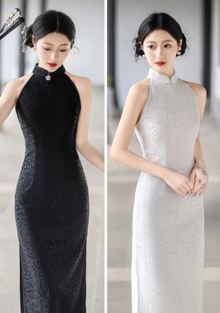 Timeless Black & White Lace Sleeveless Qipao