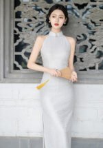 Timeless Black & White Lace Sleeveless Qipao