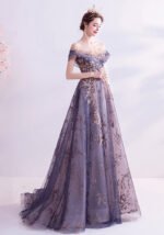 Tulle Evening Gown Gold Embellished Princess Dress for Weddings & Galas