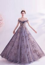 Tulle Evening Gown Gold Embellished Princess Dress for Weddings & Galas