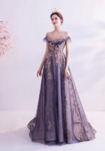 Tulle Evening Gown Gold Embellished Princess Dress for Weddings & Galas