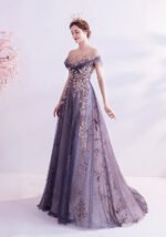 Tulle Evening Gown Gold Embellished Princess Dress for Weddings & Galas