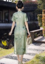 Verdant Harmony Cheongsam Bamboo & Lotus Embroidered Silk Dress​
