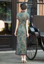 Vintage Floral Print Cheongsam with Purple Trim
