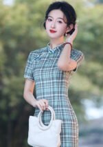 Vintage Plaid Qipao Dress Timeless Elegance