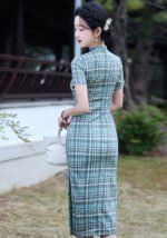 Vintage Plaid Qipao Dress Timeless Elegance