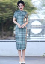 Vintage Plaid Qipao Dress Timeless Elegance