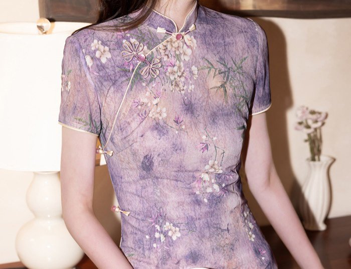 Purple Floral Qipao Dress Retro Elegance Cheongsam