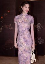 Purple Floral Qipao Dress Retro Elegance Cheongsam