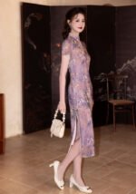 Purple Floral Qipao Dress Retro Elegance Cheongsam
