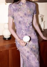 Purple Floral Qipao Dress Retro Elegance Cheongsam