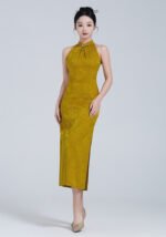 Classic Cheongsam Dress Halter Neck Floral Jacquard