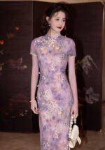 Purple Floral Qipao Dress Retro Elegance Cheongsam