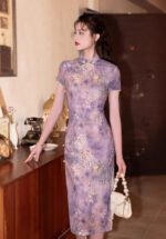 Purple Floral Qipao Dress Retro Elegance Cheongsam