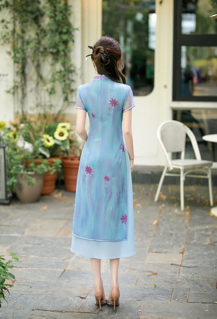 Chinese Style Cheongsam Dress Satin Traditional Floral Print