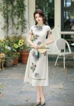 Chinese Style Cheongsam Dress Satin Traditional Floral Print
