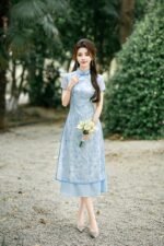 Chinese Style Cheongsam Satin Pink Blue
