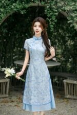 Chinese Style Cheongsam Satin Pink Blue