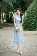 Chinese Style Cheongsam Satin Pink Blue