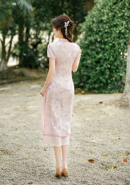 Chinese Style Cheongsam Satin Pink
