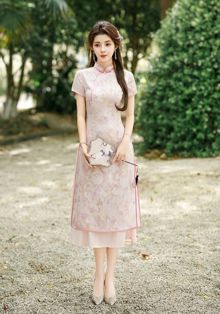 Chinese Style Cheongsam Satin Pink