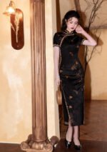 Elegant Black Qipao with Golden Floral Patterns