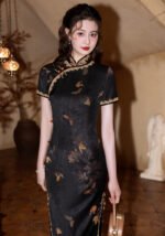 Elegant Black Qipao with Golden Floral Patterns