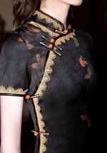 Elegant Black Qipao with Golden Floral Patterns