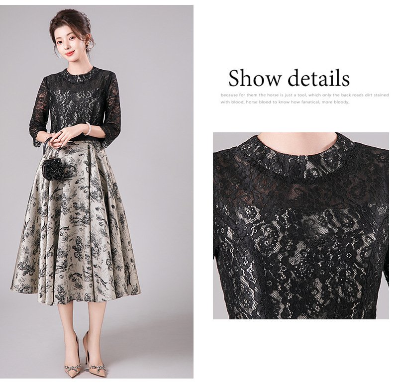 Elegant Chic Lace Top & Floral Print Women's Outfit
