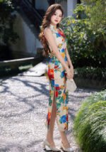 Elegant Vintage Floral Print Cheongsam Dress