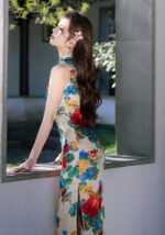 Elegant Vintage Floral Print Cheongsam Dress