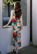 Elegant Vintage Floral Print Cheongsam Dress
