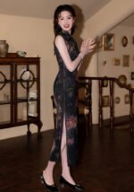 sleeveless classic black qipao dress