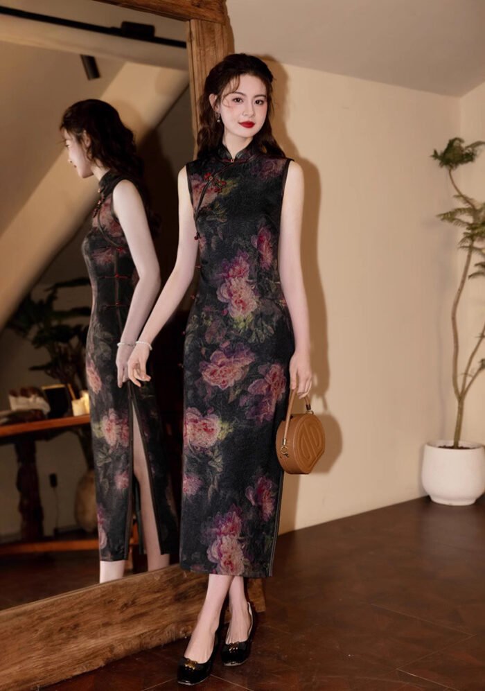 sleeveless classic black qipao dress