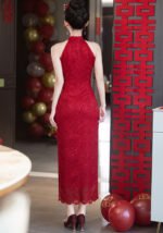 Red Lace Sleeveless Bridesmaid Wedding Qipao Dress