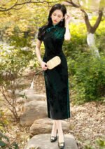 Velvet Qipao Dress with Exquisite Floral Patterns