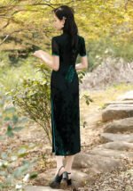 Velvet Qipao Dress with Exquisite Floral Patterns