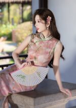 Vintage Floral Pink Cheongsam Dress