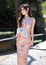 Vintage Floral Pink Cheongsam Dress
