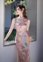 Vintage Floral Pink Cheongsam Dress