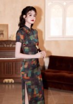 Vintage Geometric Print Cheongsam Dress