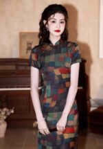 Vintage Geometric Print Cheongsam Dress