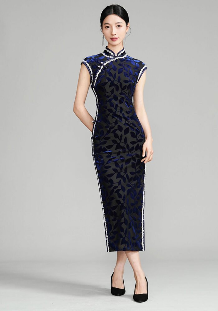 Vintage Velvet Sleevless Cheongsam Dress