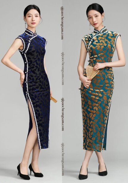 Vintage Velvet Sleevless Cheongsam Dress