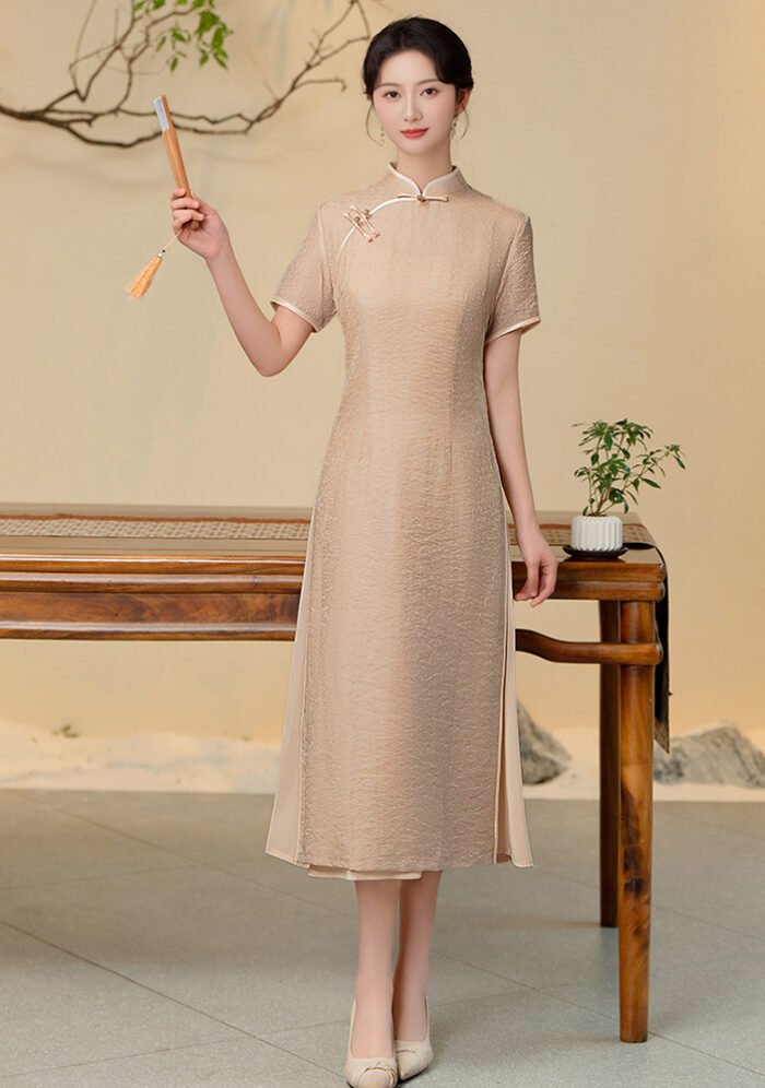 Vintage Lace Midi Cheongsam Dress