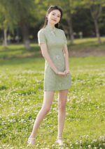floral elegance short qipao dress