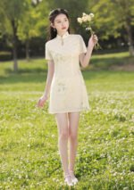 floral elegance short qipao dress